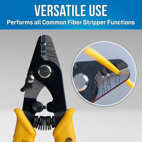 Close-up of TK 350 Fiber Optic Stripper And Kevlar Shears Kit With Molded Pouch, showing a three-hole stripper in use.