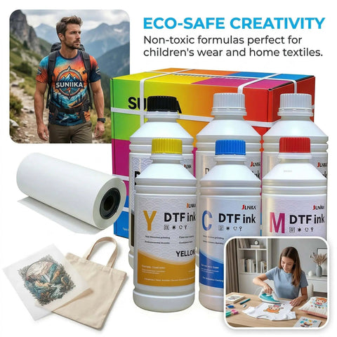 All In One Direct To Film Printing Kit With CMYK Plus White Ink The Go To Bundle For Fabric Includes 6x500 ml Ink DTF Powder 1 Kg