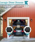Two Beam Garage Door Opener Safety Sensor Eyes Kit Replacement For LSO50 LDO33 LDO50 shown in a garage with two cars