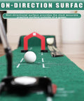 Indoor Golf Putting Green Mat For Home Practice With Hazard Bunker And Water Challenge shown with golf ball and putter