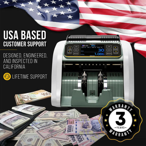 Top Shelf Bill Counter Machine With Lightning Fast Sorting Mixed Denomination Handling LCD Screen Smart Counterfeit Detection for cash sorting and support.