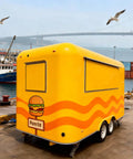 Mobile Food Truck And Snack Cart For Sale Featuring Custom Commercial Trailer Built For Coffee Stands And Burger Joints in yellow at the dock.