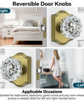 3 Pack Crystal Glass Door Knobs With Antique Brass Finish And Privacy Lock For Bedroom And Bathroom Interiors, Vintage Rosette Style Doorknobs With Heavy Duty Zinc Alloy Plates For A Classy Yet On Point Look