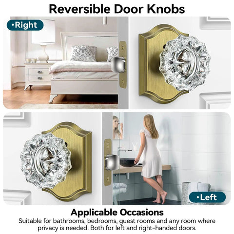 3 Pack Crystal Glass Door Knobs With Antique Brass Finish And Privacy Lock For Bedroom And Bathroom Interiors, Vintage Rosette Style Doorknobs With Heavy Duty Zinc Alloy Plates For A Classy Yet On Point Look