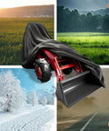 Heavy Duty Waterproof Tractor Cover With Universal Fit For Most Compact Utility Tractors With Backhoe shown in various weather conditions