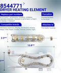 Upgraded Dryer Heating Element Kit With 8544771 Element 3392519 Thermal Fuses And 279973 High Limit Thermostat dimensions shown