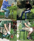 Heavy Duty Garden Kneeler And Seat Foldable Bench For Yard Work With Velcro Tool Pouches Converts To Kneeler Or Sit Down Chair Handy Gardener Stool With Tool Pockets For Hand Tools in use, showing people gardening on green grass.