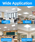 4 Pack 2x2 Ft LED Troffer Flat Panel Light 45W, 5800 Lumens, 5000K White used in office, store, classroom, and hair salon