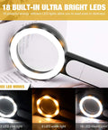 Handheld Magnifying Glass With Light 18 LED Light Three Modes Ultra Bright For Seniors Reading Coins Jewelry And Small Print
