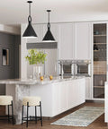 Industrial Pendant Light With Metal Shade And Adjustable Chain In Matte Black For Kitchen Island Or Dining Area Sloped Ceiling Compatible Ideal For Entryway Or Living Spaces above modern kitchen island with marble countertop.