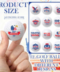 12 Pack Patriotic Golf Balls 250th Independence Day Theme Set For Men And Women with eagle and USA flag designs in hand.