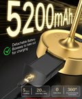 Battery Operated Wall Sconces Set of 2, Wireless Wall Lights with Rechargeable Battery, showing 5200mAh detachable battery for charging.