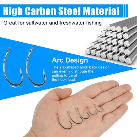 Pro Grade 175Piece Barbless Carp Hook Kit With Curve Shank Crank Wide Gape Fly Tying and Circle Hooks Includes Tackle Box In Sizes