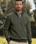 Mens Quarter Zip Fleece Pullover Mock Neck Sweatshirt Regular Fit Long Sleeve Outdoor Knit Top In Moss Green Cozy Warmth