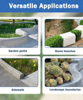Applications of Concrete Curb Trowel Edger With Wave Putty Knife including garden paths, stone benches, sidewalks, and landscape boundaries.