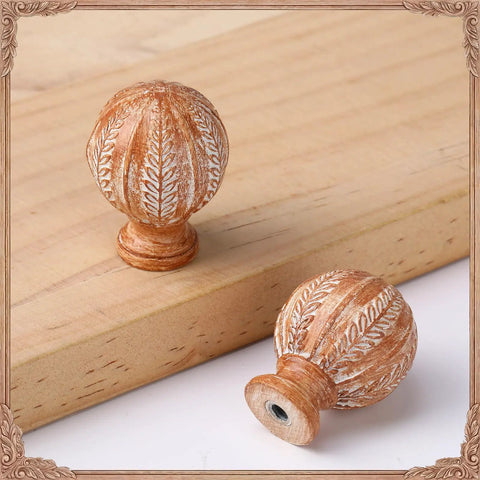 Boho Wood Dresser Knob Set With 10 Screws And Small Wrench Dense Leaf Pattern Resin Cabinet Knobs with rustic wood finish