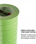 Pro Grade High-Performance Green Masking Tape 401 Plus for Sharp Paint Lines with Superior Adhesion, stack of rolls