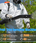 Person using Gas Powered Backpack Fogger With 43cc Engine 20L Mosquito Control Sprayer 12m Spray Range Pro Grade Agricultural Backpack Sprayer For Farm Orchard Or Large Yard Orange in orchard