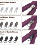 Universal Zipper Repair Kit With 48 Pieces For Jackets Jeans Bags Luggage DIY Fix Includes Automatic Lock Sliders And Stops