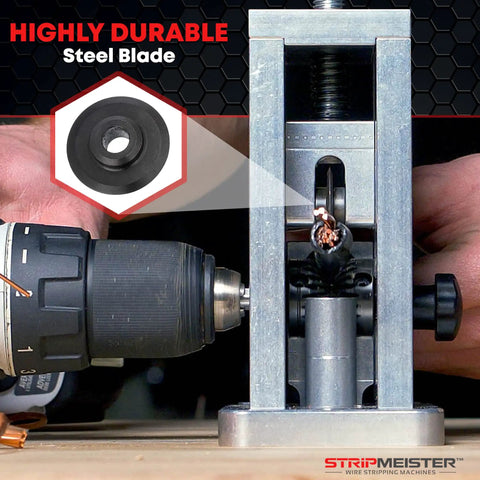 Replacement Blade Kit For Original And E250 Wire Strippers installed in heavy duty wire cutting tool with drill