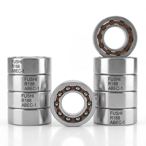 Straight Up Smooth R188 Deep Groove Ball Bearings With Durable Nylon Cage, High Speed Open Design For Killer Fidget Spinner Spins And Quick Diy Repairs, Quality 50 Pack Is Ready To Roll Right Outta Box, stacked bearings display.