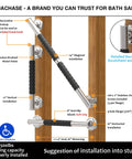 Installation diagram of 1-1/4 X 24 Inch Stainless Steel Bath Safety Grab Bar With No Slip Rubber Grip, mounted on wooden studs.