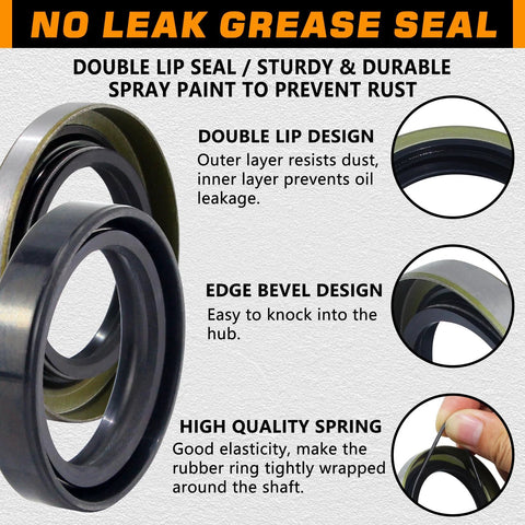 Trailer hub bearing seal kit, front view with double lip seal and edge bevel; black outer with green inner seal.