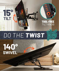 Heavy Duty Full Motion TV Wall Mount Bracket For Flat Screens Up To 82 Inches with 15° tilt and 140° swivel feature.