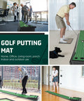9ft Portable Golf Putting Green Mat With Auto Ball Return for indoor and outdoor practice with diverse user scenes