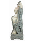 Side view of Jolly Hotei Laughing Buddha Garden Statue For Indoor Outdoor Decor 26 Inches Cast Stone Resin Two Tone Stone Finish Welcoming Joy Prosperity And Good Vibes For Home Or Yard