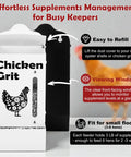 Grit And Oyster Shell Feeder Combo No Spill Weatherproof Heavy Duty Design Lift Off Wall Mounted Metal Dispenser With View Window Chicken Coop Accessory Gift For Lovers And Women - front view showing features