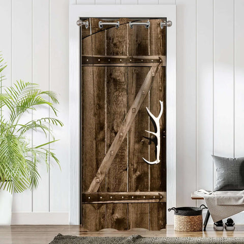 Rustic Barn Wood Door Curtains For Doorways With Grommets And Thermal Insulation Cozy Privacy Blackout Curtain in living room