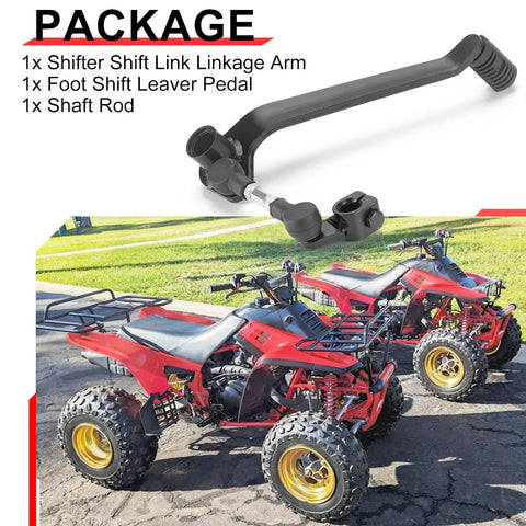 Foot Shift Lever Pedal And Shifter Linkage Arm For Warrior 350 ATV YFM350X Beefy Durable Alloy Construction Smooth Quick Shifting Upgrade For Off Road Rides package with linkage arm, foot pedal, and shaft rod