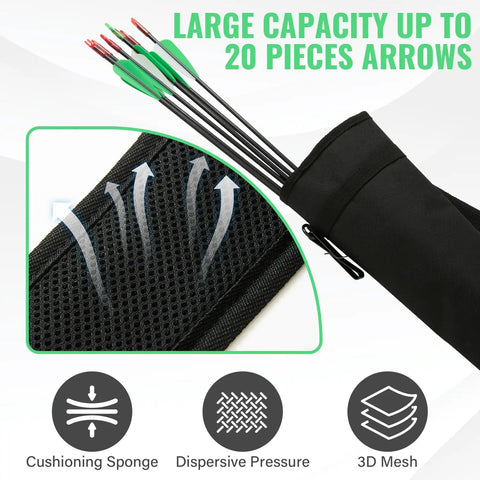 Archery Quiver For Back Or Hip Carry Adjustable Arrow Holder For Compound And Recurve Bows Lightweight Foldable Quiver with 20 arrows