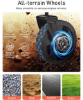 Close-up of heavy-duty wheel on foldable all terrain wagon with tread design, suitable for gravel, mud, asphalt, grass.