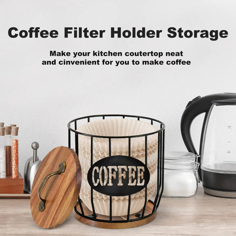 Large Capacity Coffee Filter Holder With Lid, Pod Organizer For K Cups And Filters, Countertop Coffee Station Decor on counter