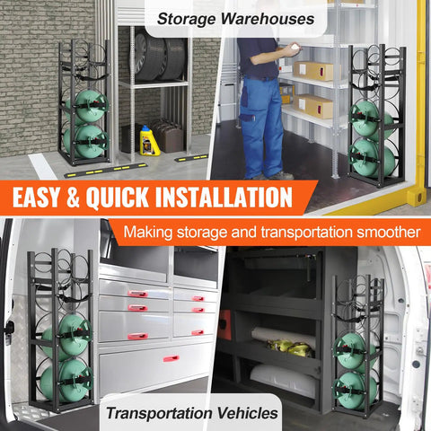 Premium Heavy Duty Carbon Steel Refrigerant Tank Rack Holds Five Gas Cylinders Hella Tough Secure Organizer For Air Conditioning Freon Nitrogen Oxygen Warehouse Loaded