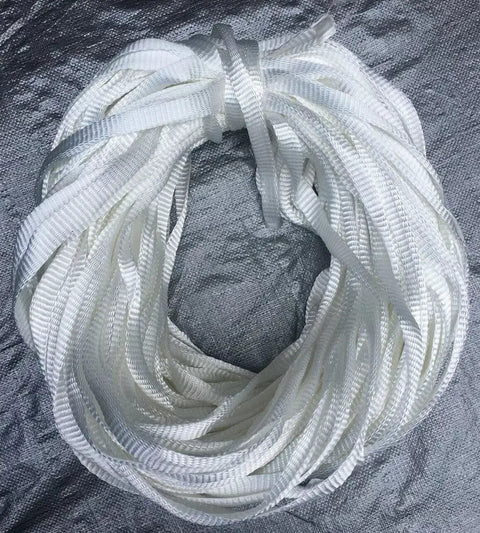 Flat Polyester Pull Tape 3/4 Inch By 100 Feet Packing 2500 Pound Bulletproof Tensile Strength For Conduit And Electrical Wire Running Smooth Non Abrasive Webbing Built Tough For Gritty Job Site Grind, coiled flat webbing.