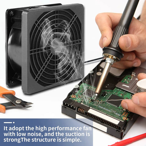 Solder Smoke Absorber Fan With Speed Controller For Fume Remover Smoke Extractor 120mm 120V in use at a workstation