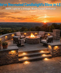 Outdoor fire pit area with Easy Install 7 Inch LED Hardscape Light With 5CCT Adjustable Output illuminating stone steps and seating.