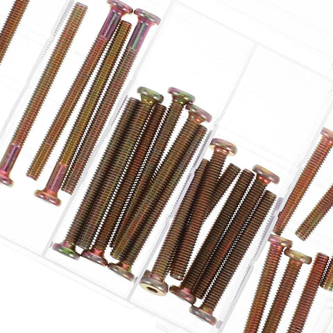 Close-up of bolts from 49 Piece M6 Hex Socket Cap Bolt And Barrel Nut Set - 40-80mm Fasteners For Furniture Repair Bed Frames Gates