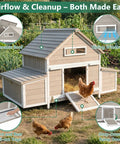 Spacious Wooden Chicken Coop With Six Nesting Boxes And Pull Out Tray For Four To Six Chickens, weatherproof open roof shown