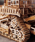 Terrain Titan Bulldozer 3D Wooden Puzzle Kit For Adults To Build With 1715 Precision Cut Pieces No Glue Needed, close-up wooden track detail