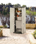 Compact Outdoor Resin Storage Shed With Floor For Home And Backyard Weather Resistant Small Footprint for garden tools storage