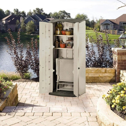 Compact Outdoor Resin Storage Shed With Floor For Home And Backyard Weather Resistant Small Footprint for garden tools storage