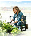 Woman using 2 In 1 Garden Kneeler And Seat With Thick Cushion And Tool Pouch Wider 15.4 Inch Foldable Outdoor Bench