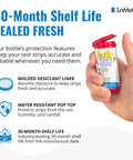 Hand holding a sealed bottle of Straight Up Pool And Spa Test Strips To Keep Your Water Crisp And Clear quick one dip chemistry kit.