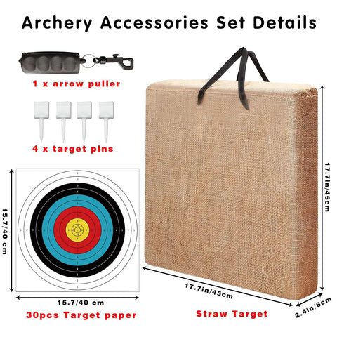 Backyard Archery Target Set For Compound And Recurve Bows, Durable Straw Backstop with 17.7 by 17.7 inch target and accessories