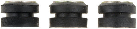 Dorman 49450 wiper motor bushings, black rubber with metal washers, 3-pack, side view