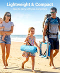 Family carrying Large Beach Tent Sun Shelter For Three To Four People With UPF 50 Plus UV Protection on a sunny beach.